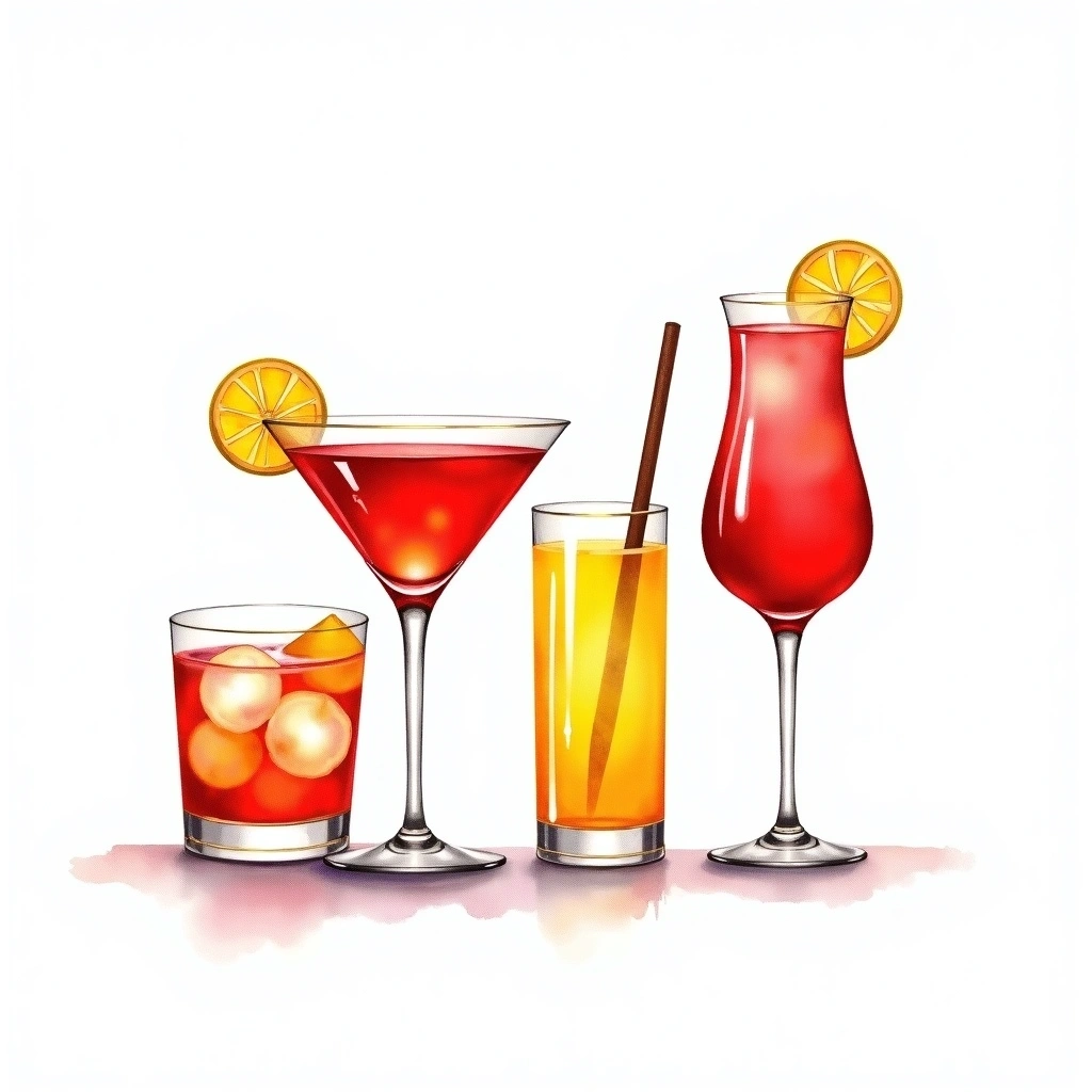 Homemade Liqueur cocktail category — watercolor illustration