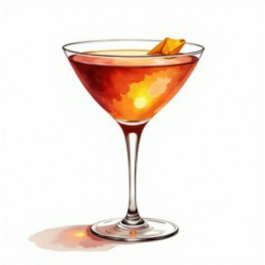 Affinity cocktail in a cocktail glass — made with Scotch, Sweet Vermouth, and Dry Vermouth