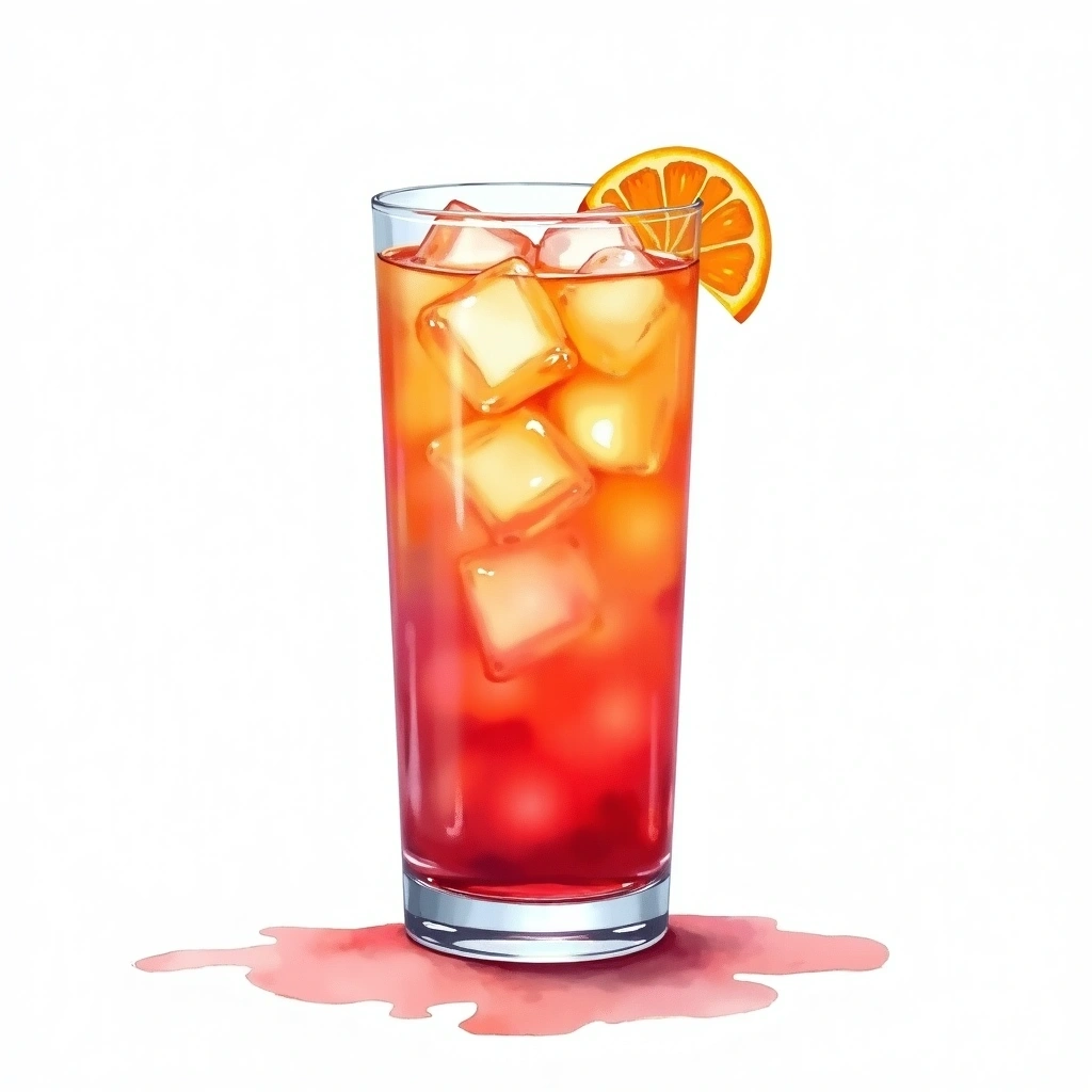 Afterglow cocktail in a highball glass — made with Grenadine, Orange juice, and Pineapple juice