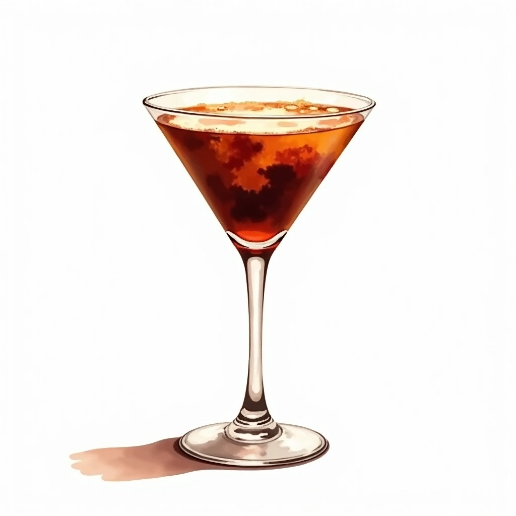 Almeria cocktail in a cocktail glass — made with Dark Rum, Kahlua, and Egg White