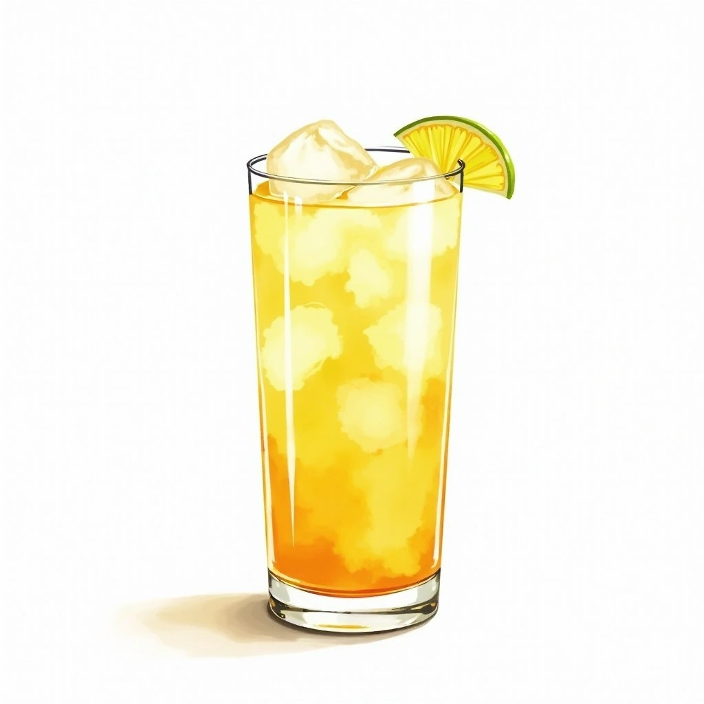 Avalon cocktail in a highball glass — made with Vodka, Pisang Ambon, and Apple Juice