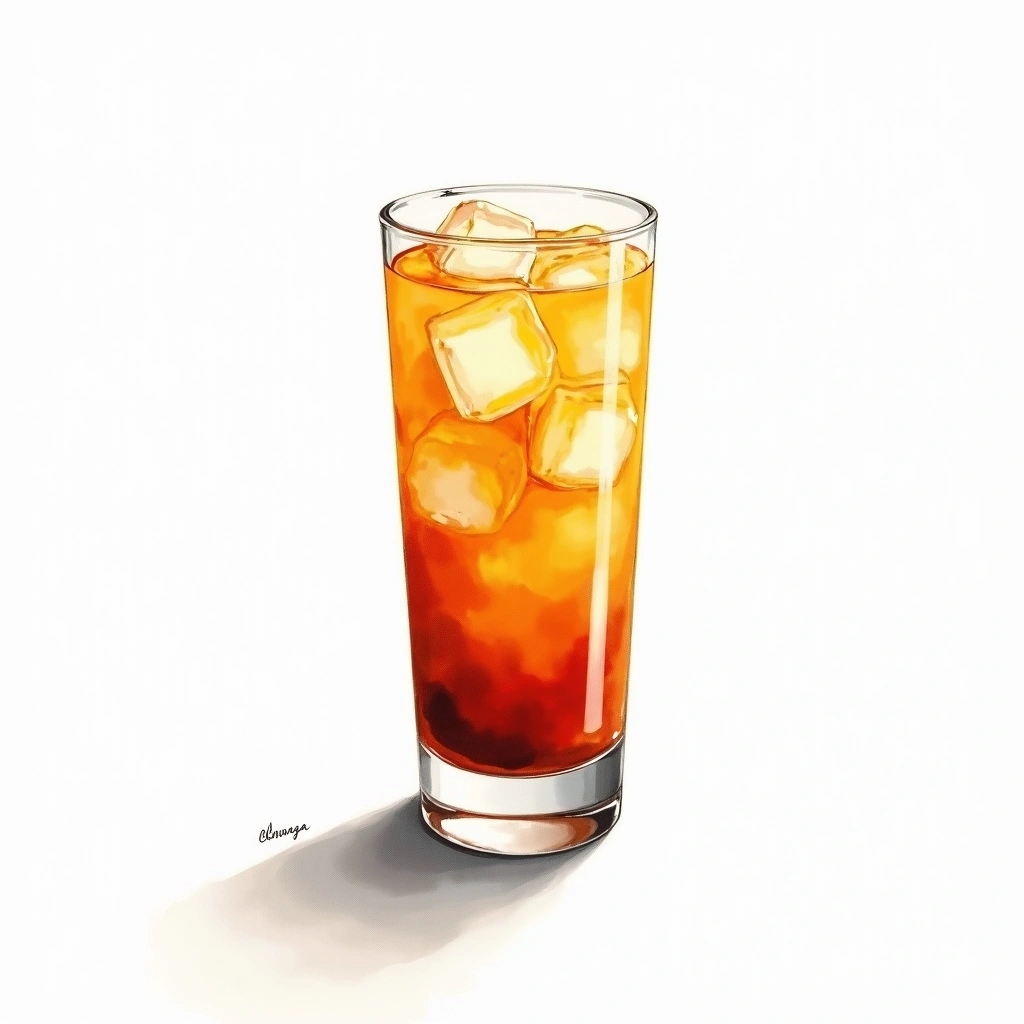 Bahama Mama cocktail in a highball glass — made with Rum, Dark Rum, and Banana Liqueur