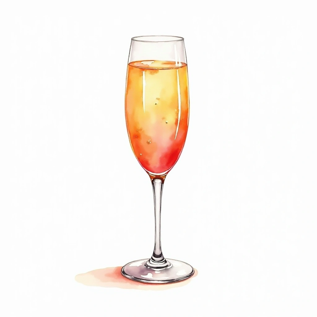 Bellini cocktail in a champagne flute — made with Champagne and Peach schnapps