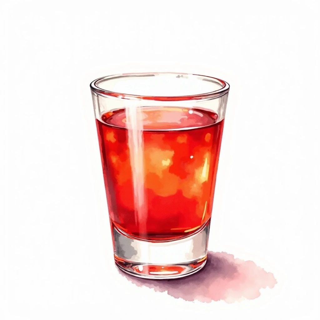 Big Red cocktail in a shot glass — made with Irish cream and Goldschlager