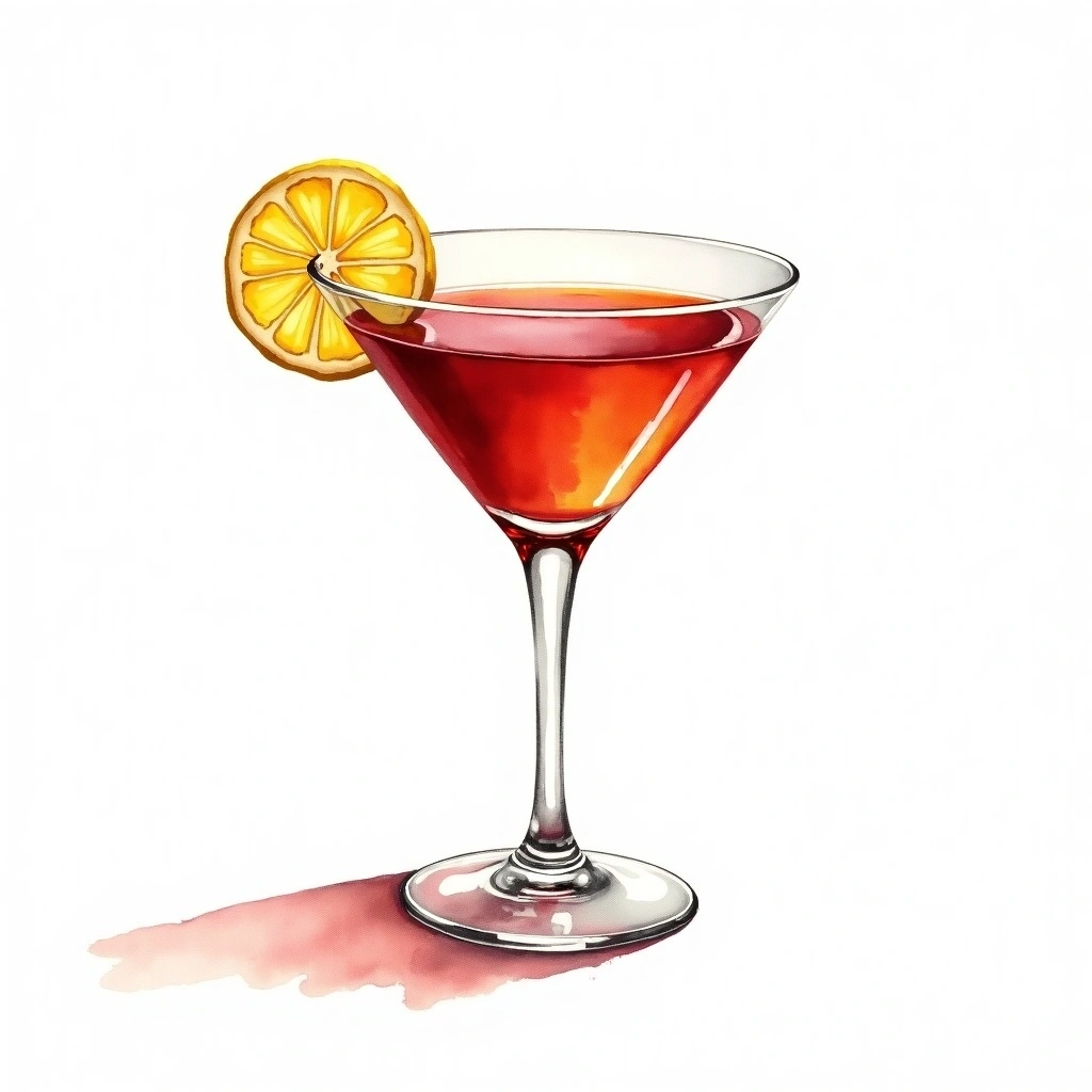 Blackthorn cocktail in a cocktail glass — made with Sweet Vermouth, Sloe gin, and Lemon peel