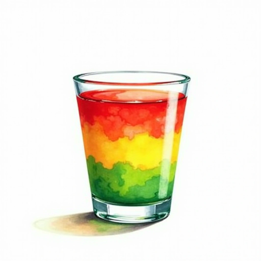 Bob Marley cocktail in a shot glass — made with Midori melon liqueur, Jagermeister, and Goldschlager