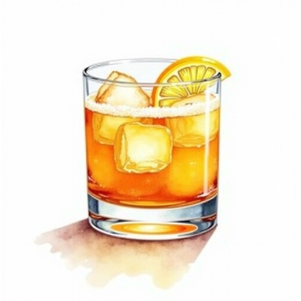 Boston Sour cocktail in a whiskey sour glass — made with Blended Whiskey, Lemon, and Powdered sugar