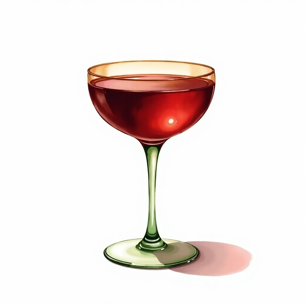 Brigadier cocktail in a coupe glass — made with Hot Chocolate, Green Chartreuse, and Cherry Heering