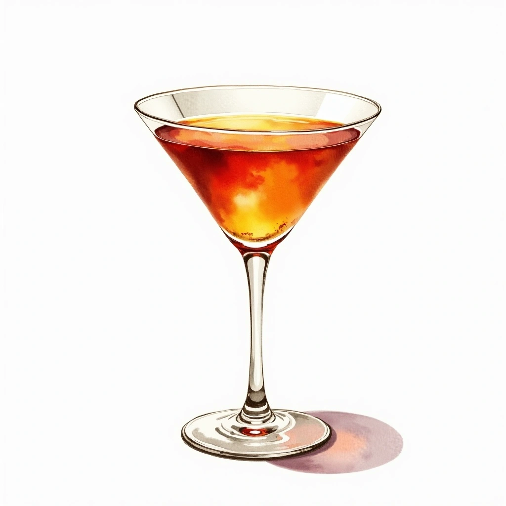 Brooklyn cocktail in a cocktail glass — made with Rye Whiskey, Dry Vermouth, and maraschino liqueur