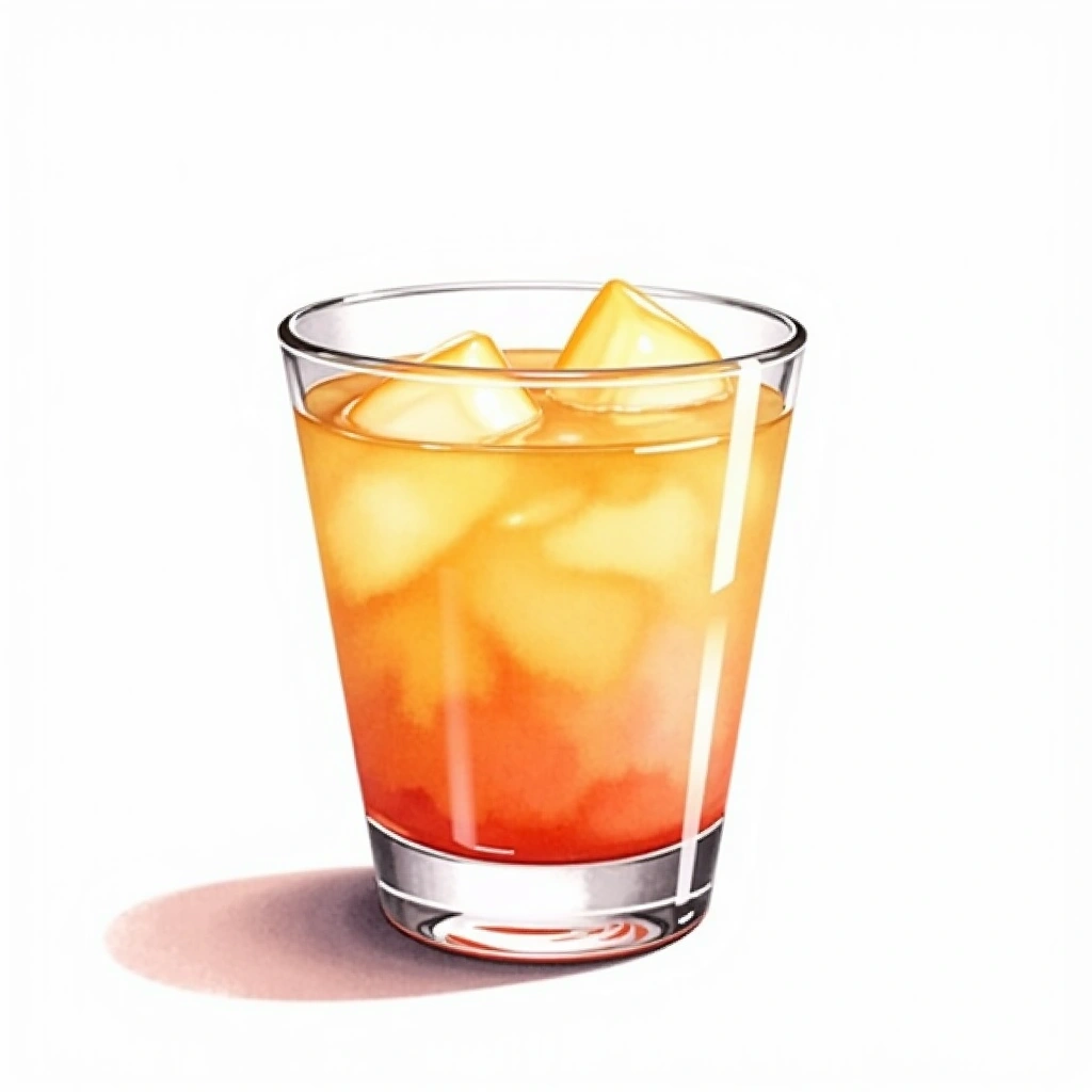 Bubble Gum cocktail in a shot glass — made with Vodka, Banana Liqueur, and Orange juice
