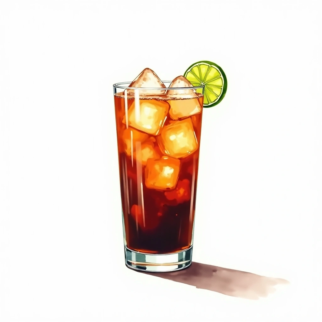 Cuba Libre cocktail in a highball glass — made with Light rum, Lime, and Coca-Cola