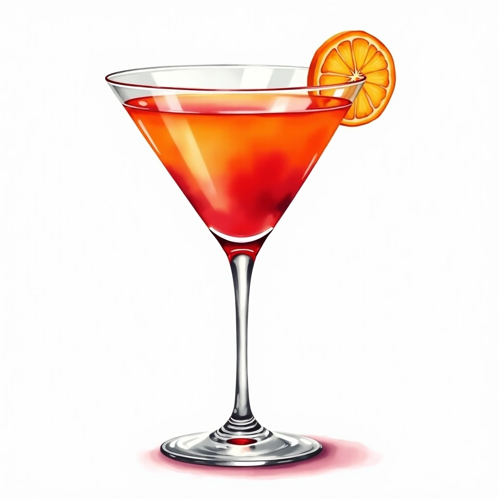 Darkwood Sling cocktail in a cocktail glass — made with Cherry Heering, Soda Water, and Orange juice