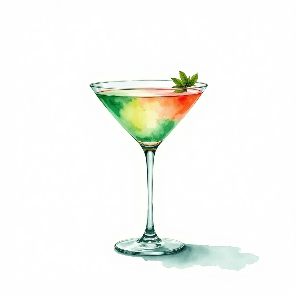 Derby cocktail in a cocktail glass — made with Gin, Peach Bitters, and Mint