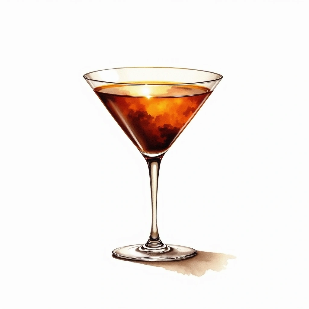 Espresso Rumtini cocktail in a cocktail glass — made with Rum, Vanilla syrup, and Espresso