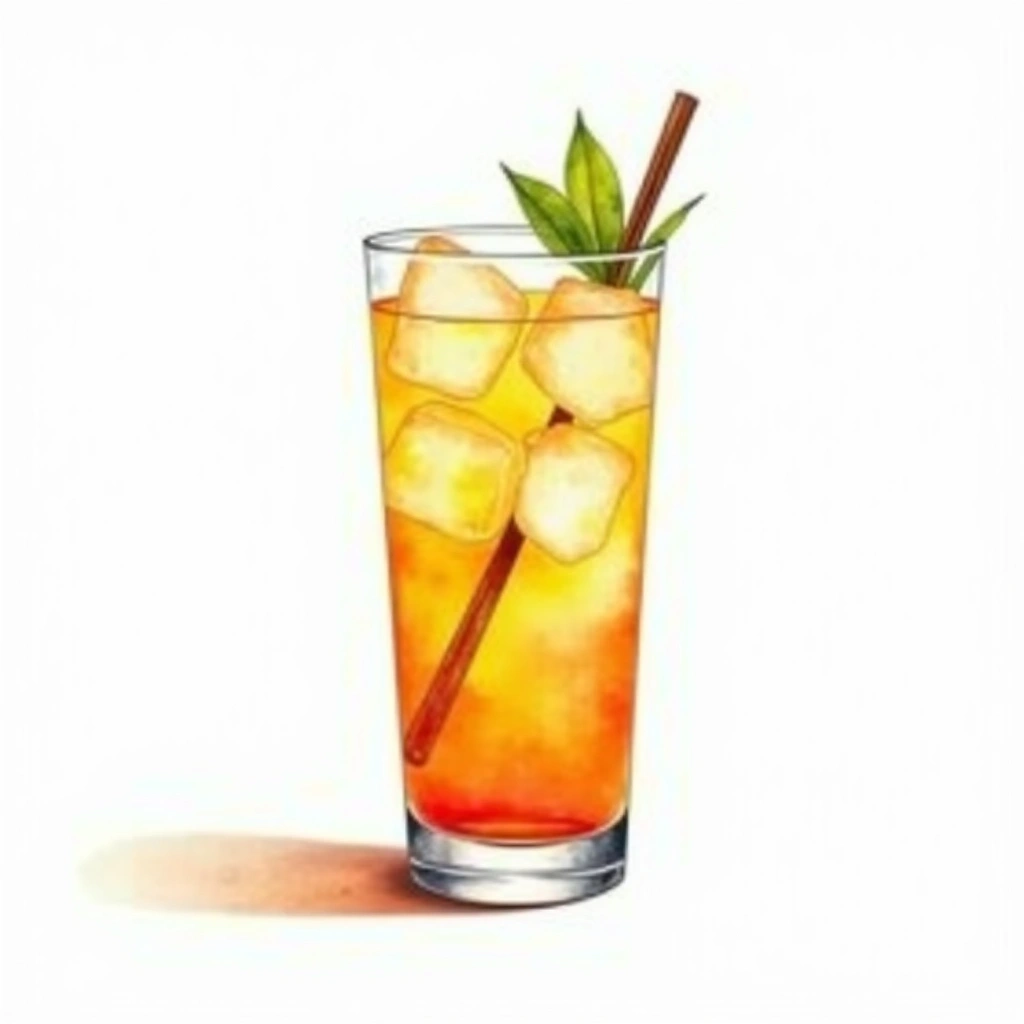 Funk and Soul cocktail in a collins glass — made with Rum, Apricot Nectar, and Pomegranate juice