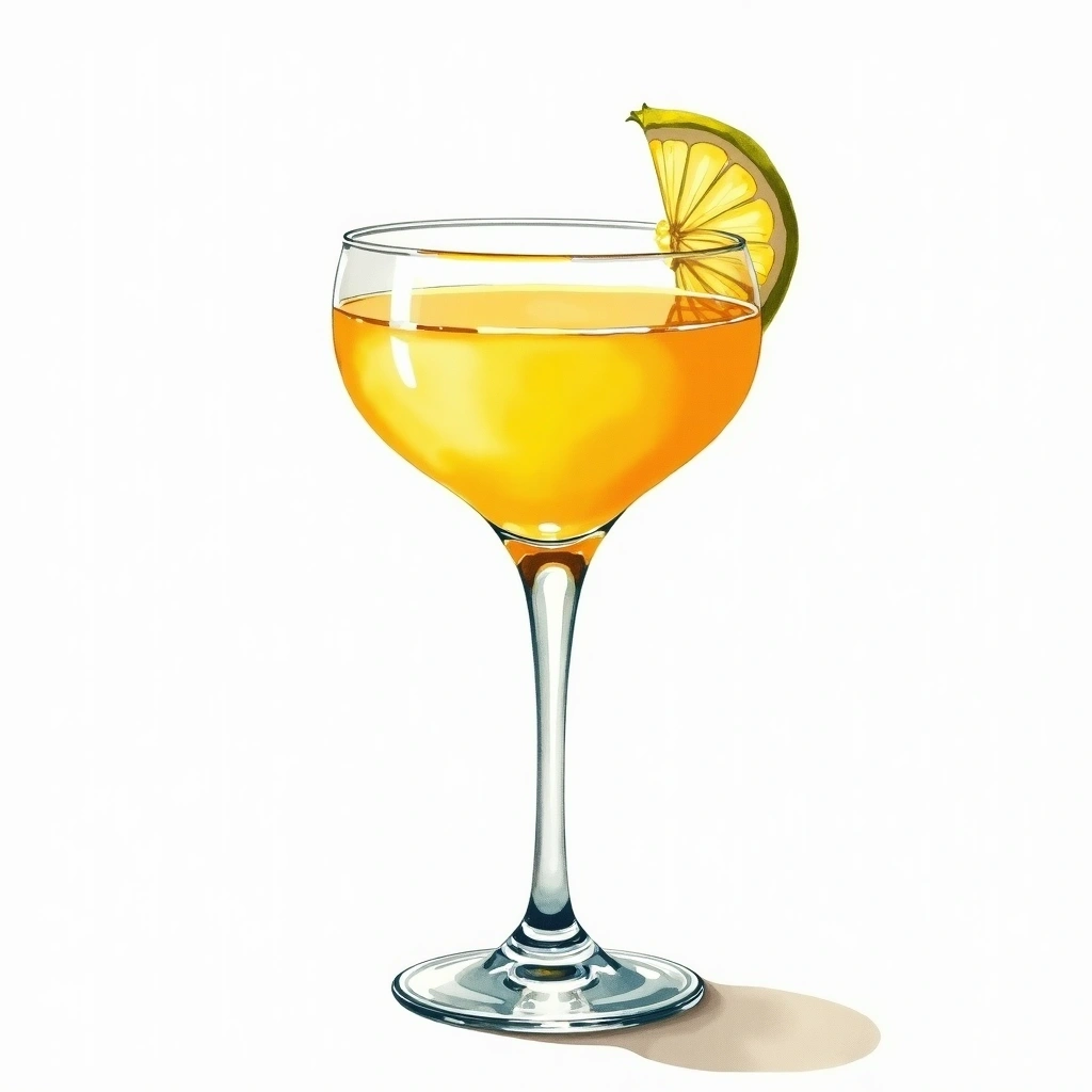 Gagliardo cocktail in a cocktail glass — made with Peach Vodka, Lemon Juice, and Galliano