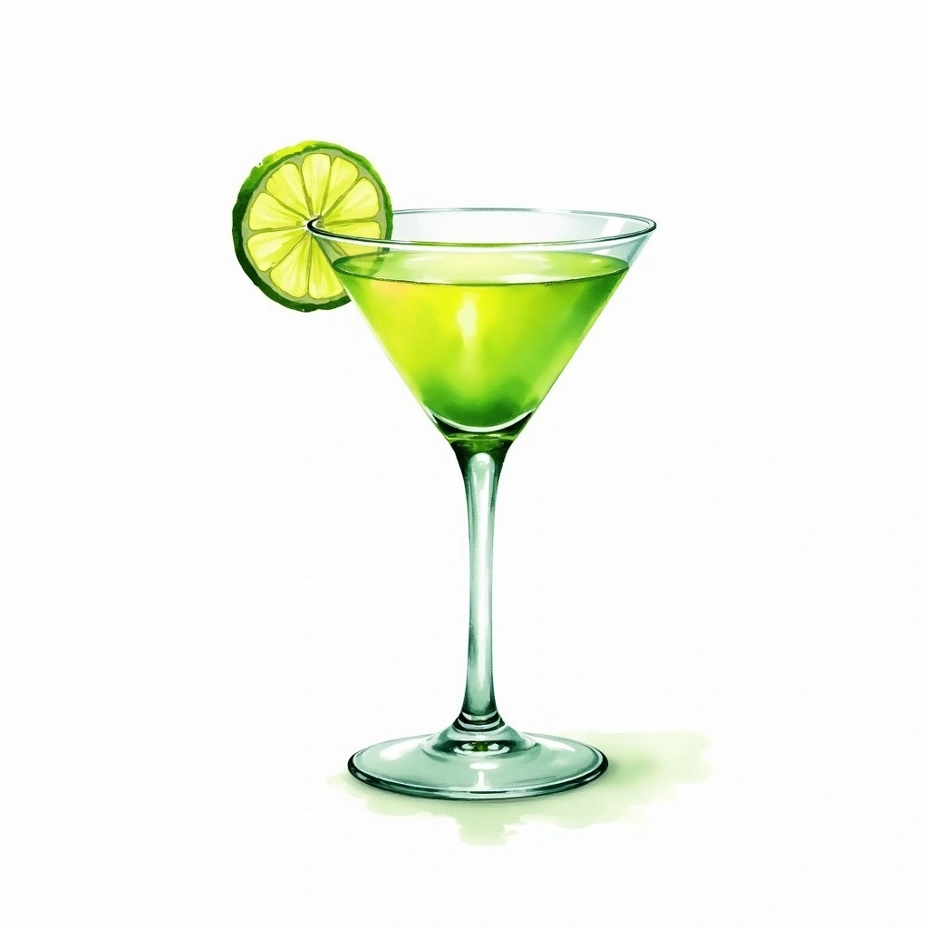 Gimlet cocktail in a martini glass — made with Gin, Lime juice, and Sugar syrup