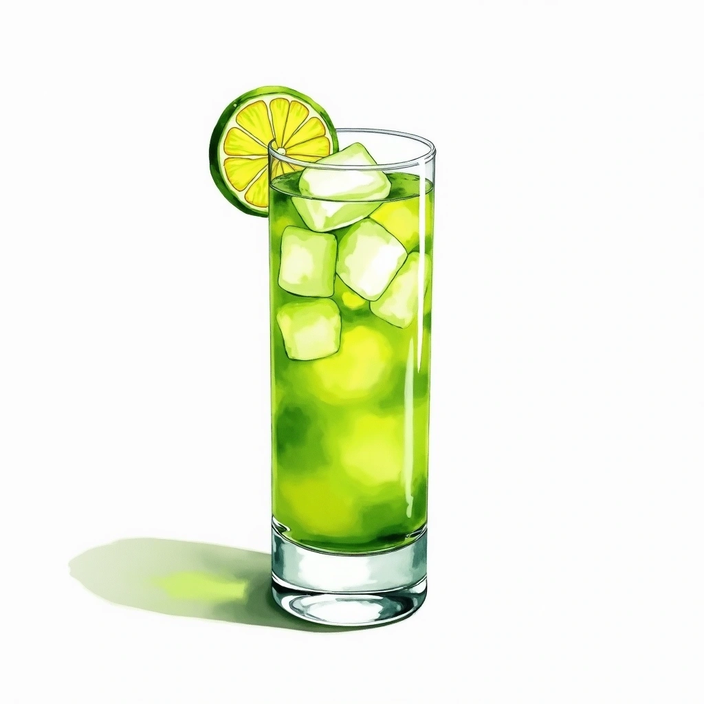 Gin Swizzle cocktail in a highball glass — made with Lime juice, Sugar, and Gin