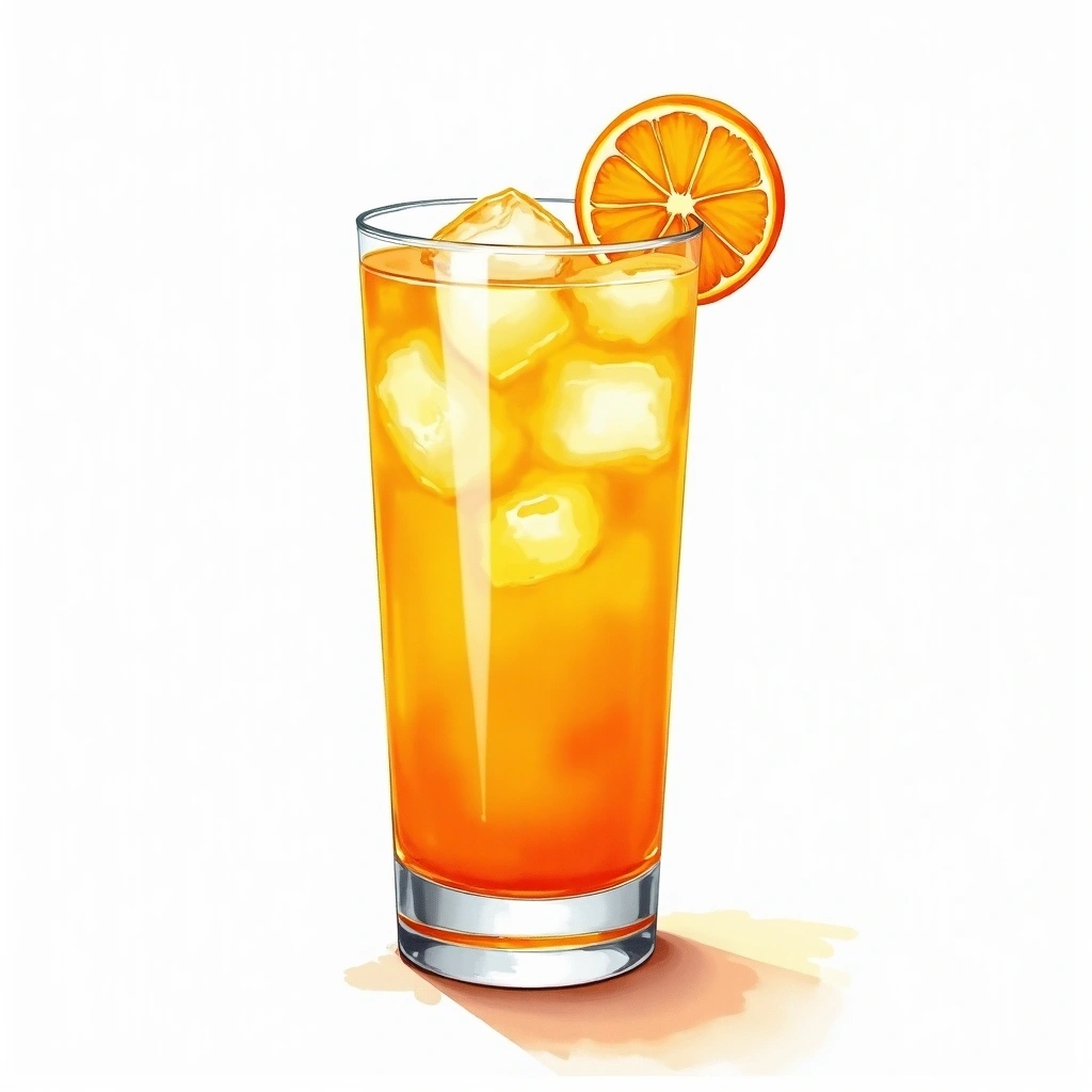 Harvey Wallbanger cocktail in a collins glass — made with Vodka, Galliano, and Orange juice
