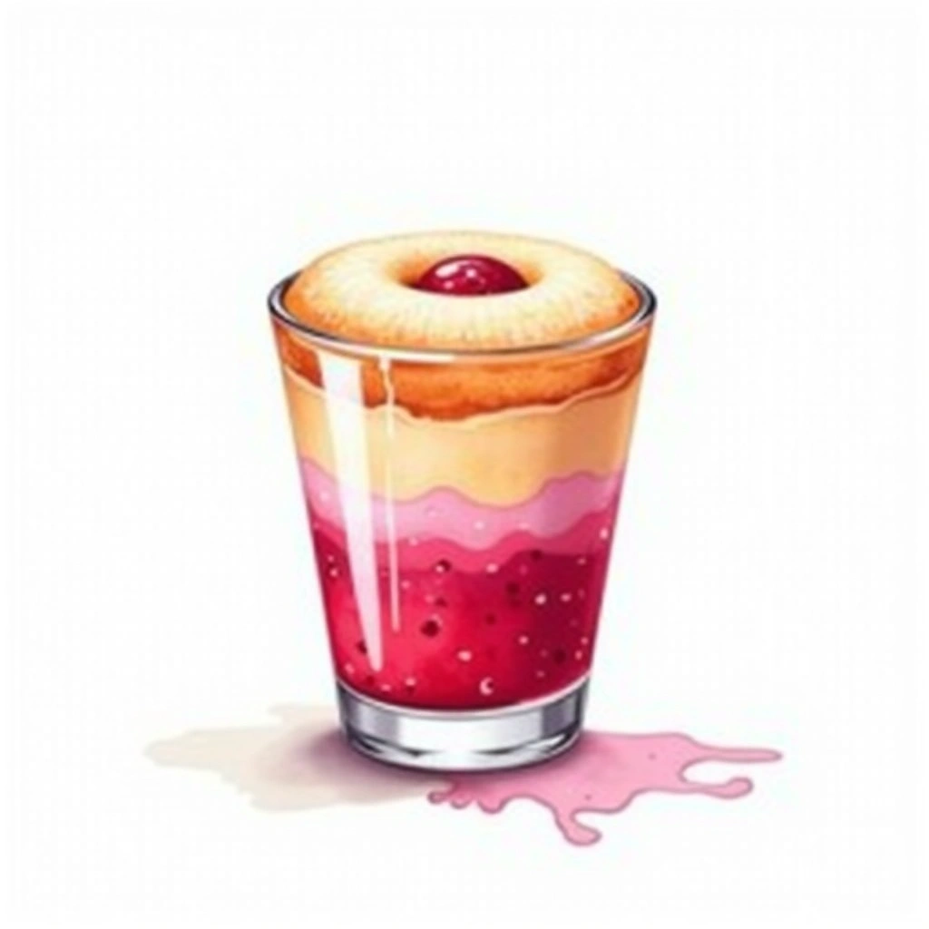 Jam Donut cocktail in a shot glass — made with Baileys Irish Cream, Chambord Raspberry Liqueur, and Sugar syrup