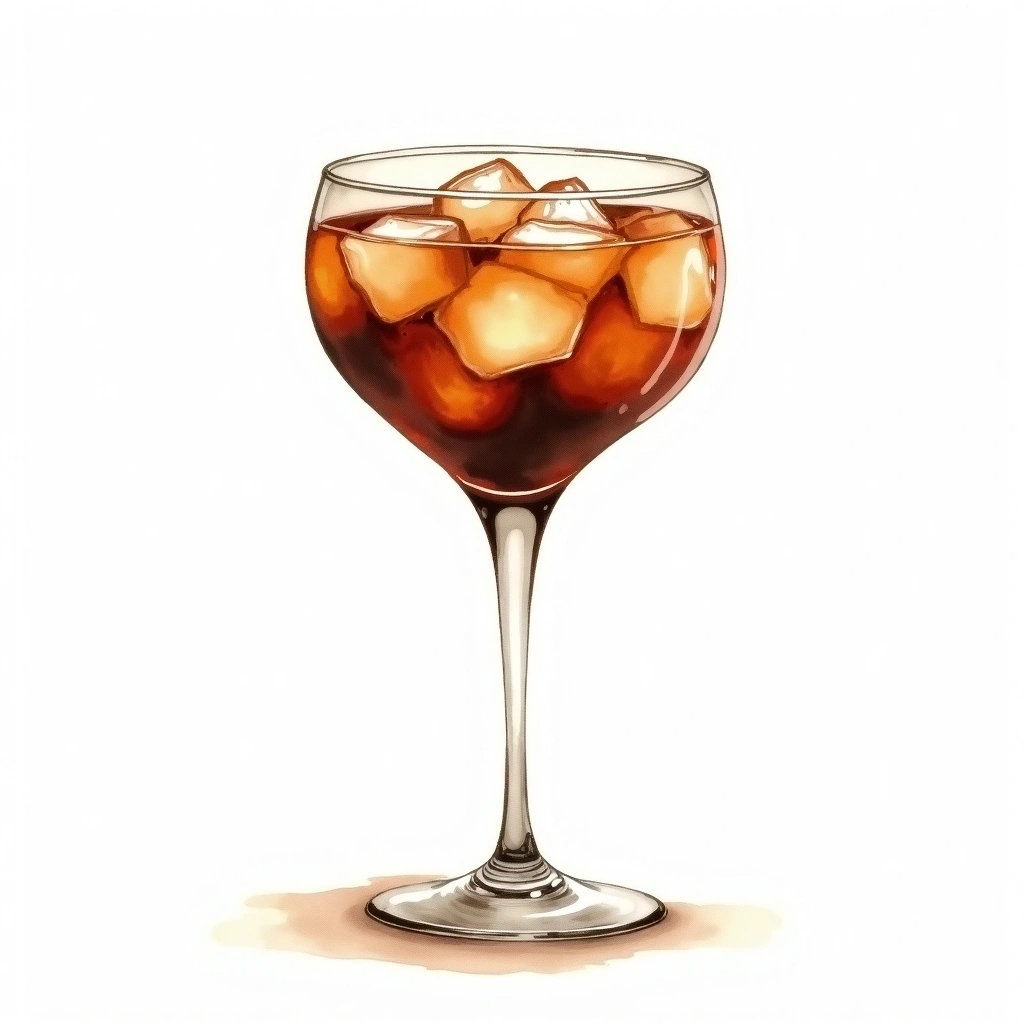 Jamaica Kiss cocktail in a hurricane glass — made with Coffee Liqueur, Light rum, and Ice