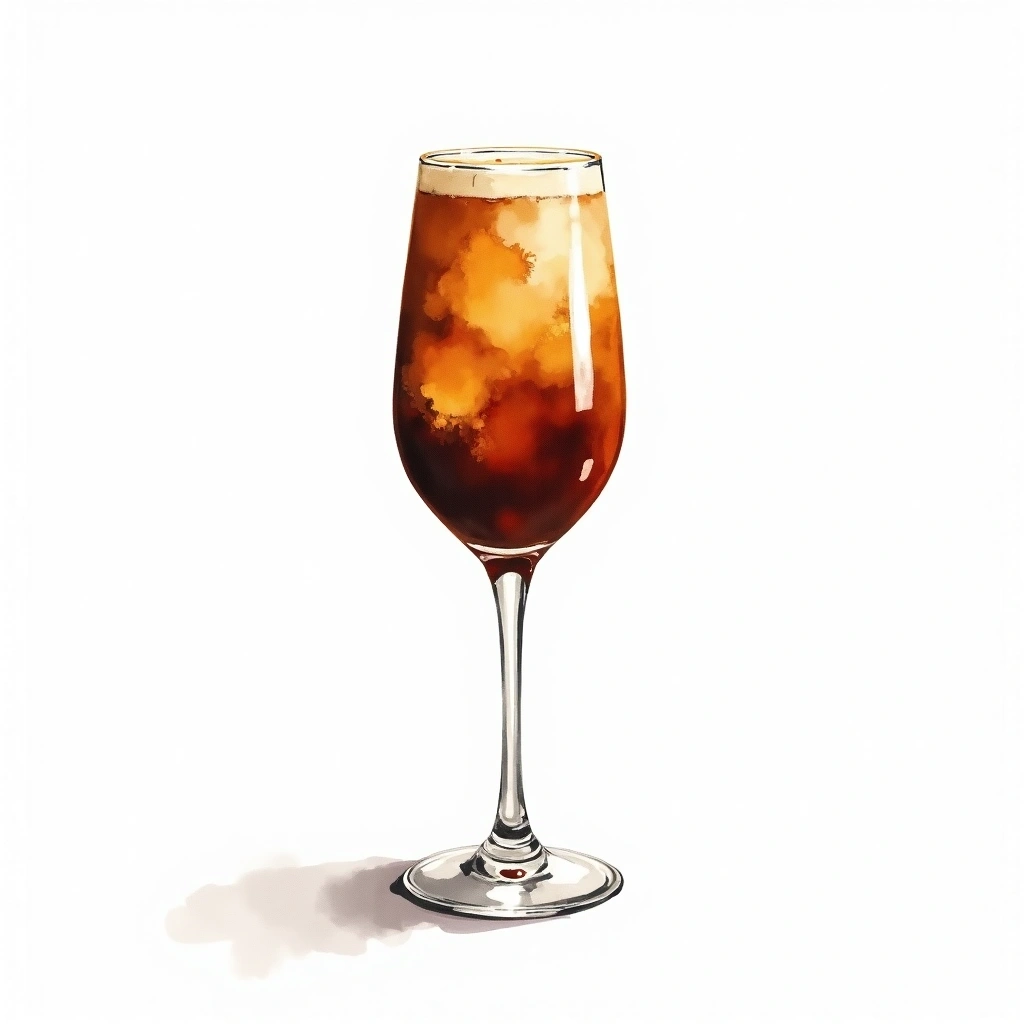 Jamaican Coffee cocktail in a champagne flute — made with Rum, Coffee, and Water