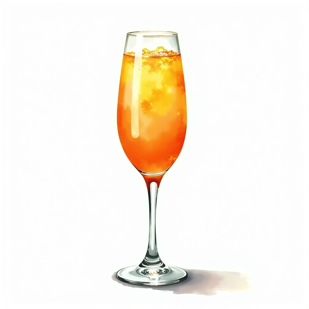 Mimosa cocktail in a champagne flute — made with Champagne and Orange juice