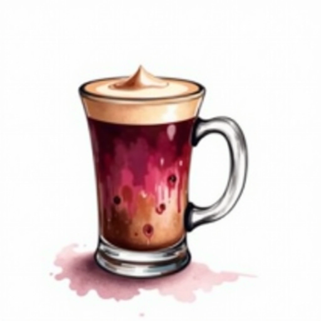 Mocha-Berry cocktail in a irish coffee cup — made with Coffee, Chambord Raspberry Liqueur, and Cocoa Powder