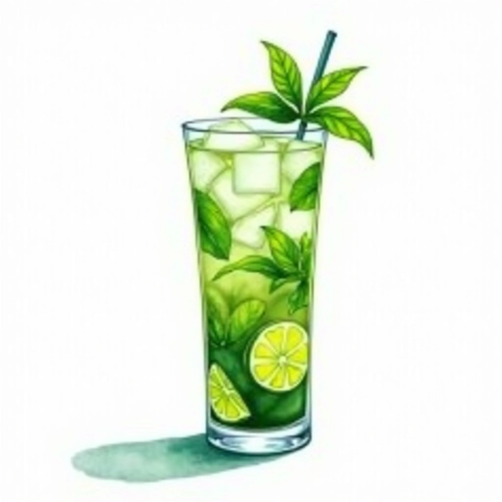 Mojito cocktail in a highball glass — made with Light rum, Lime, and Sugar