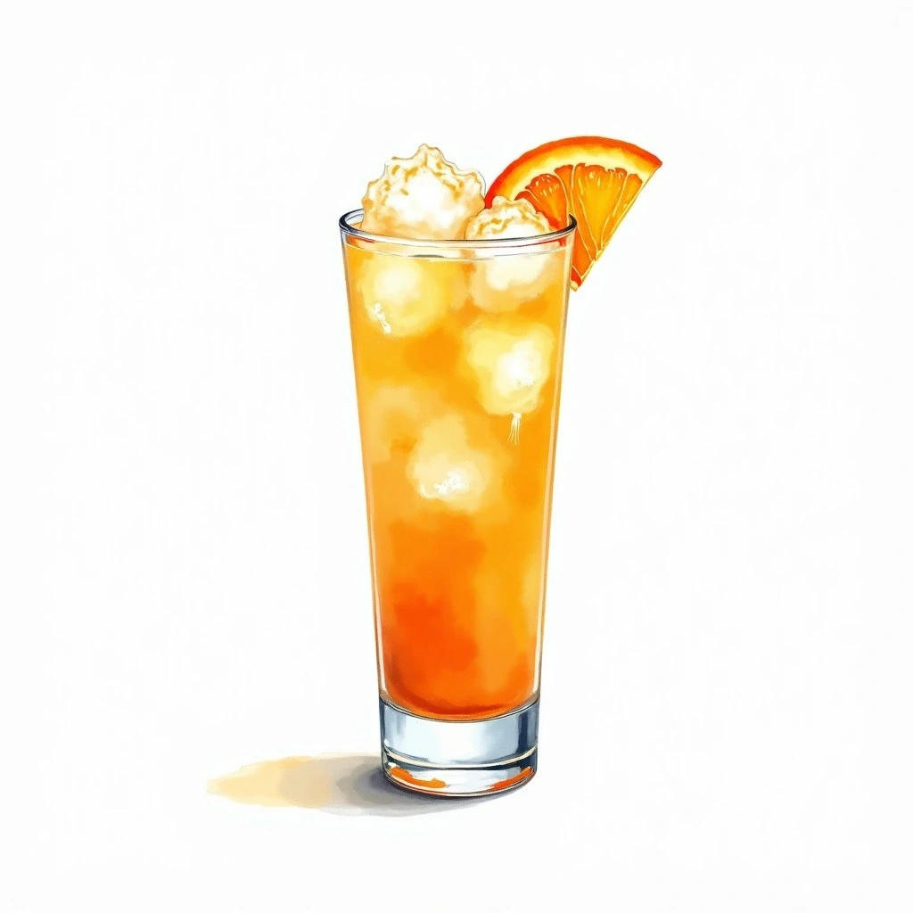 Orange Whip cocktail in a collins glass — made with Orange juice, Rum, and Vodka