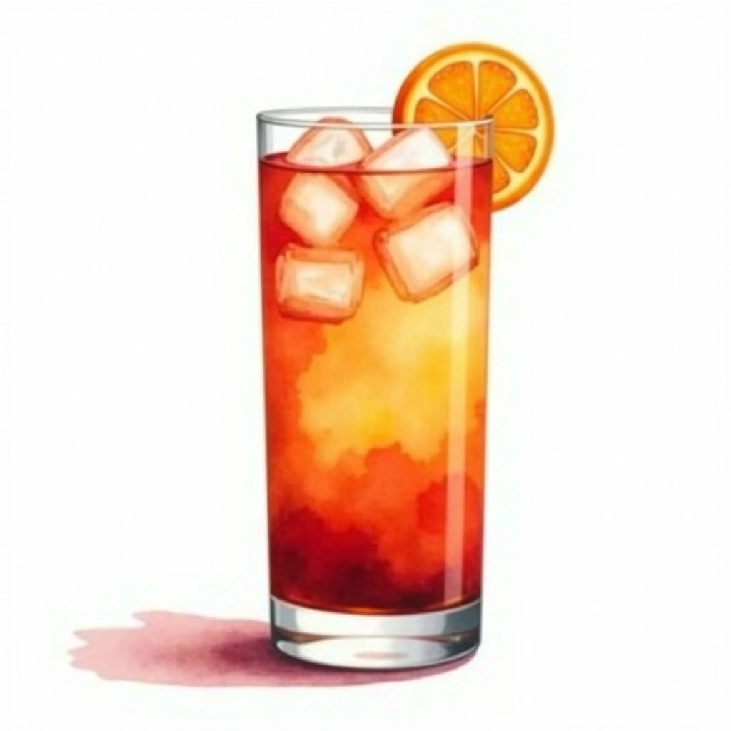 Planter’s Punch cocktail in a highball glass — made with Dark Rum, Orange juice, and Pineapple juice