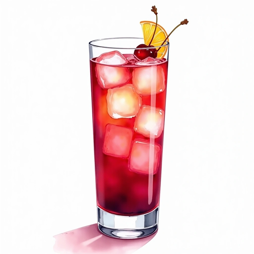 Popped cherry cocktail in a highball glass — made with Vodka, Cherry liqueur, and Cranberry Juice