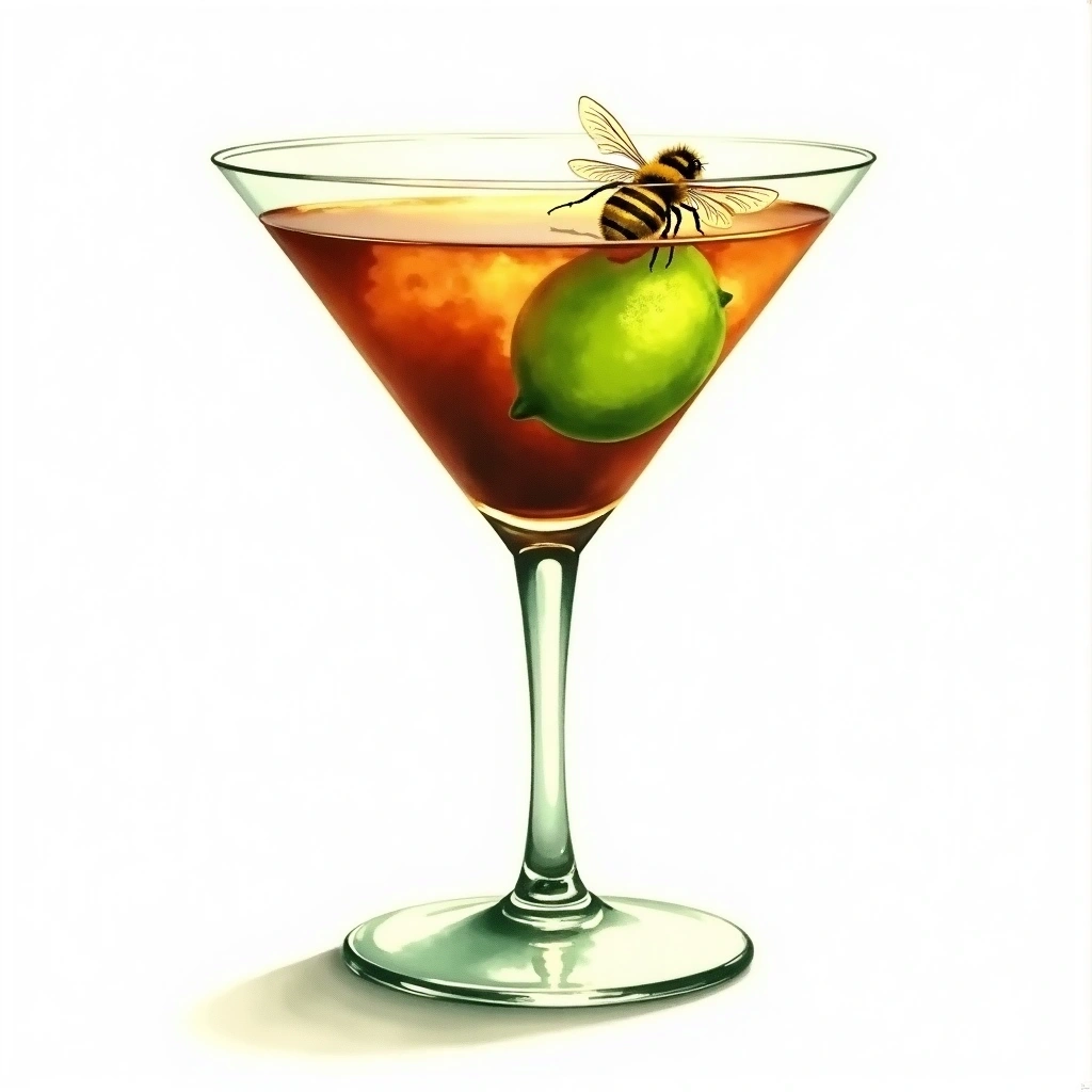 Queen Bee cocktail in a cocktail glass — made with Coffee Brandy, Lime vodka, and Sherry