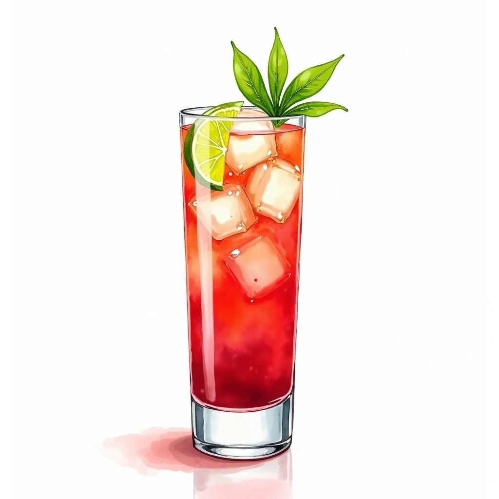 Queen Charlotte cocktail in a collins glass — made with Red wine, Grenadine, and Lemon-lime soda