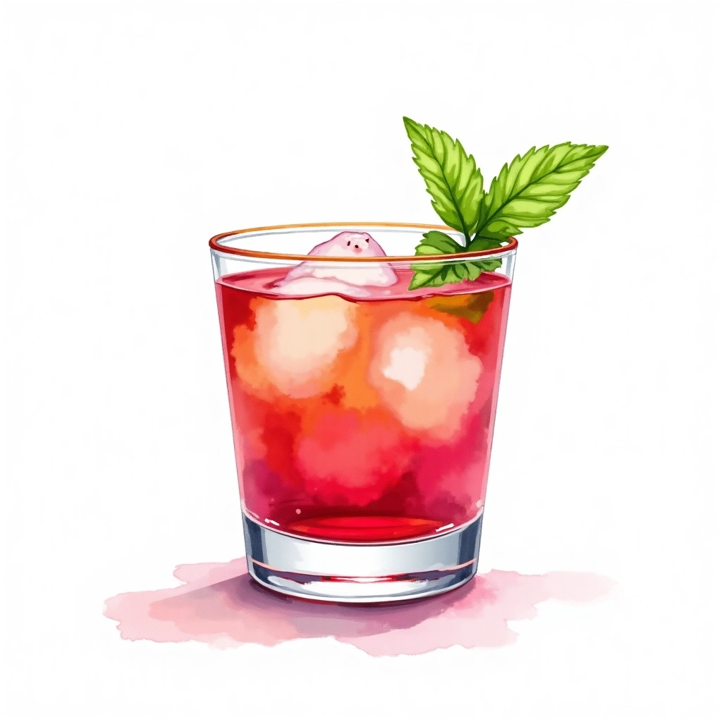 Raspberry Julep cocktail in a cordial glass — made with Bourbon, Raspberry syrup, and Mint