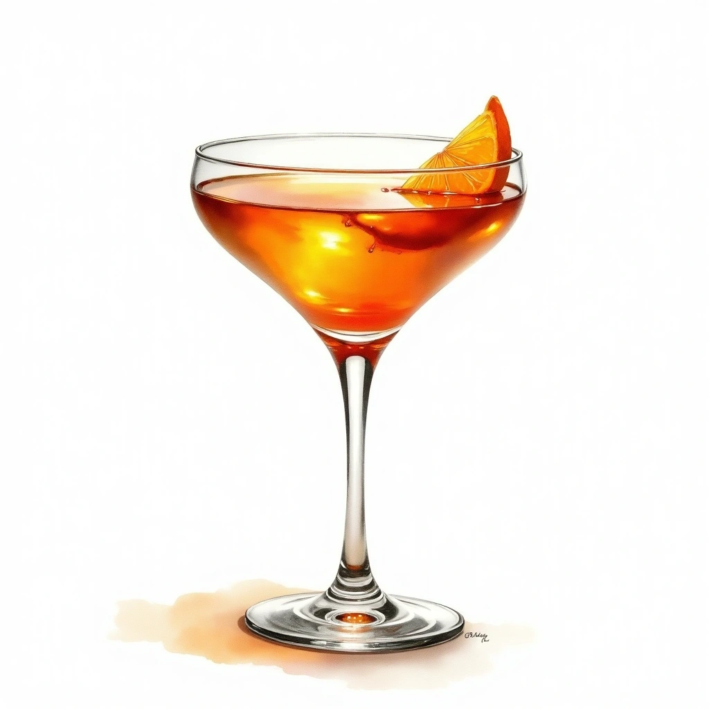 Rum Runner cocktail in a cocktail glass — made with Malibu rum, Blackberry Brandy, and Orange juice