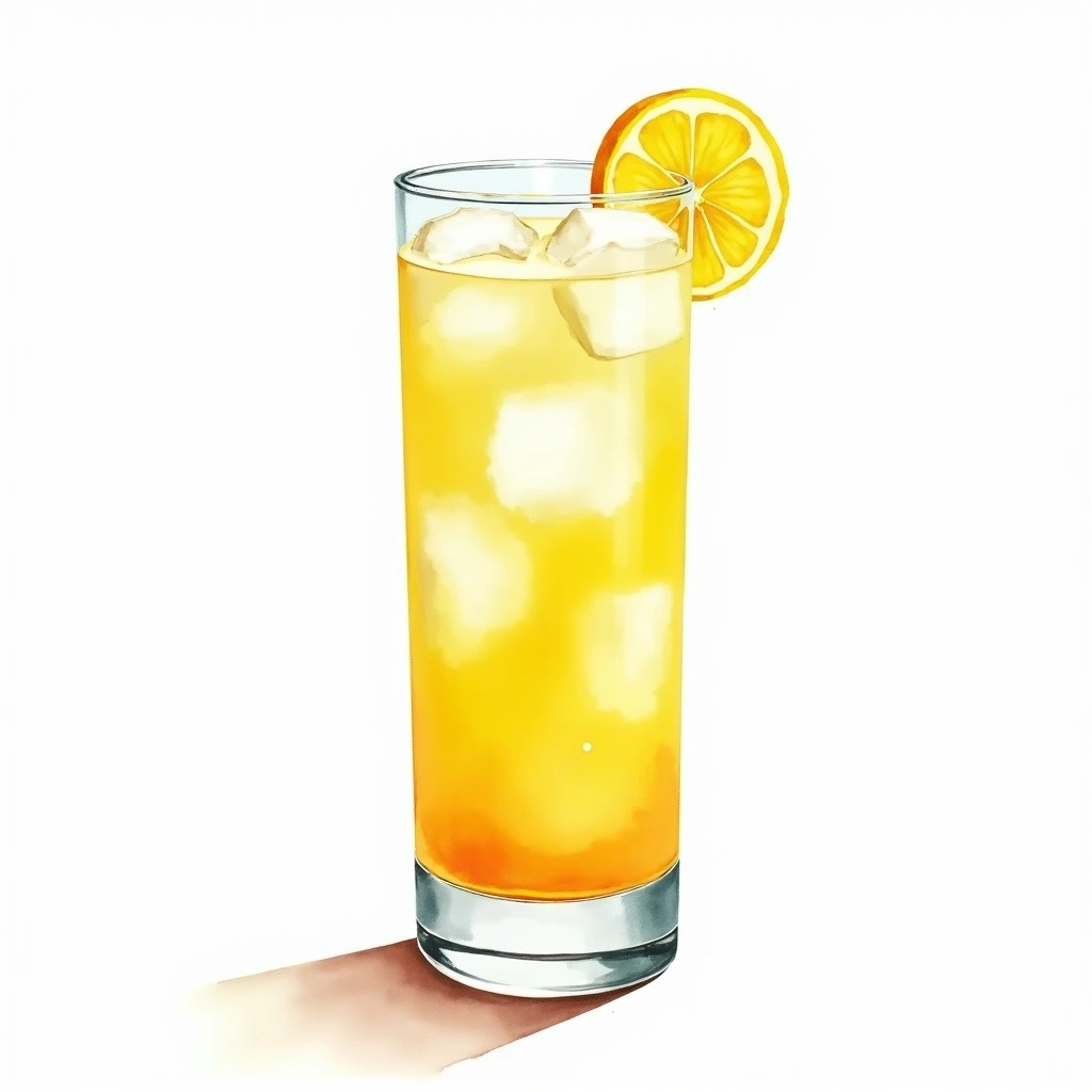 Snowball cocktail in a highball glass — made with Advocaat, Lemonade, and Lemon