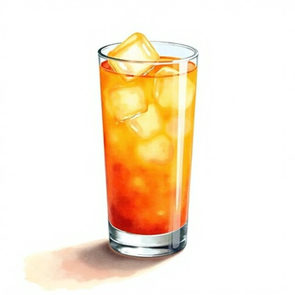 Space Odyssey cocktail in a highball glass — made with 151 proof rum, Malibu rum, and Pineapple juice