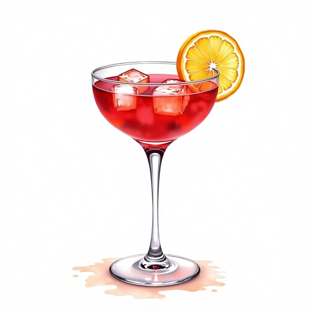 The Galah cocktail in a collins glass — made with Dark Rum, Campari, and Creme de Banane