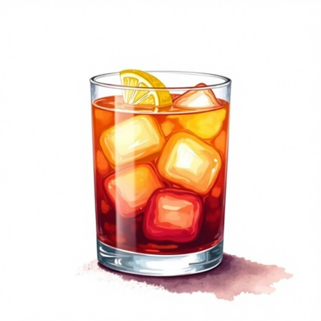 Vesuvio cocktail in a old-fashioned glass — made with Light rum, Sweet Vermouth, and Lemon