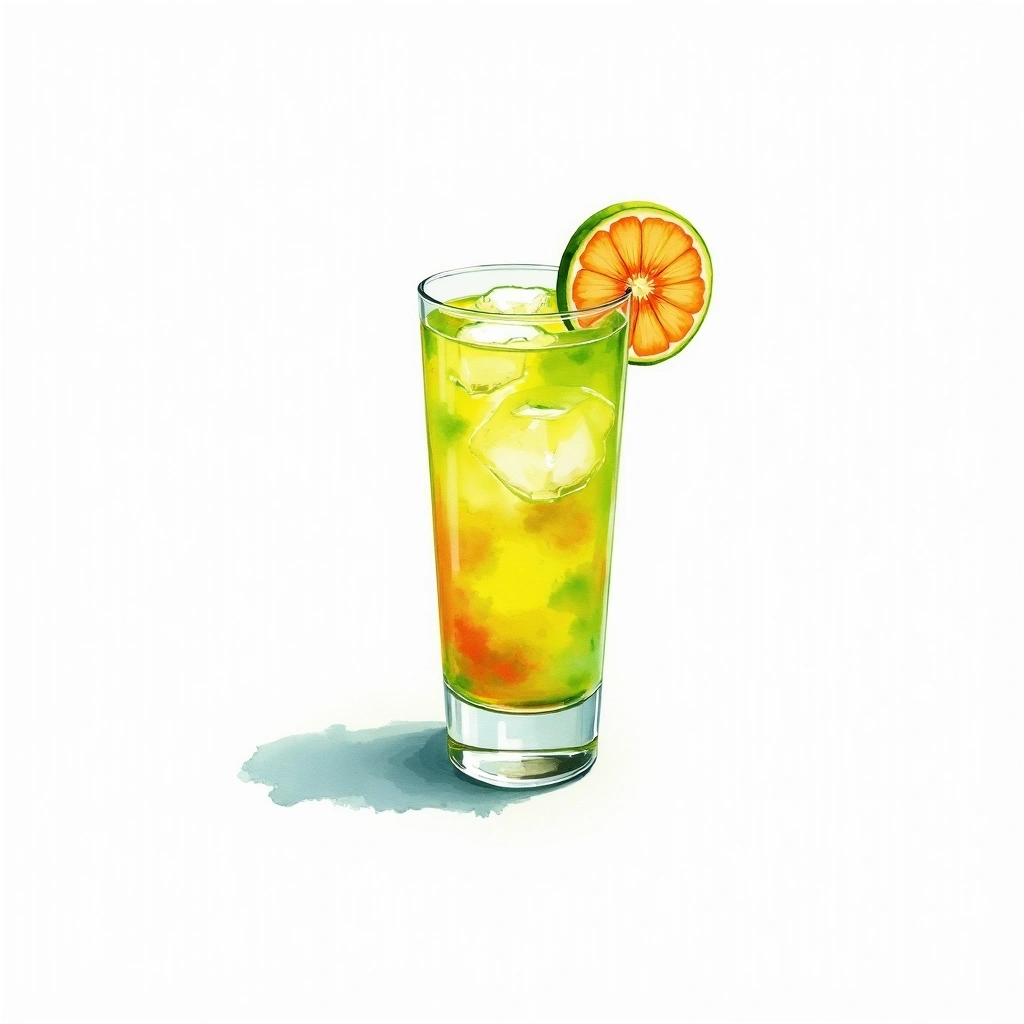 Zimadori Zinger cocktail in a collins glass — made with Midori melon liqueur and Zima