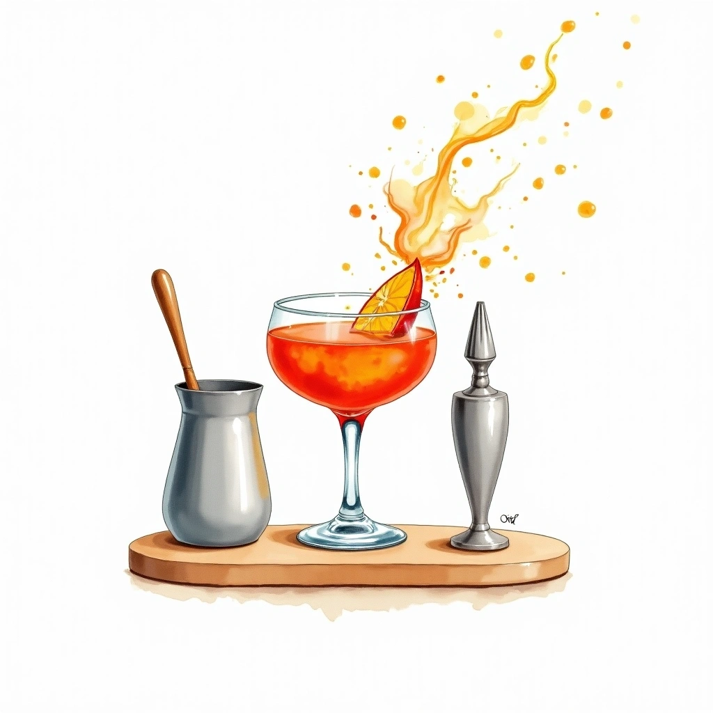 Batching cocktail technique — watercolor illustration
