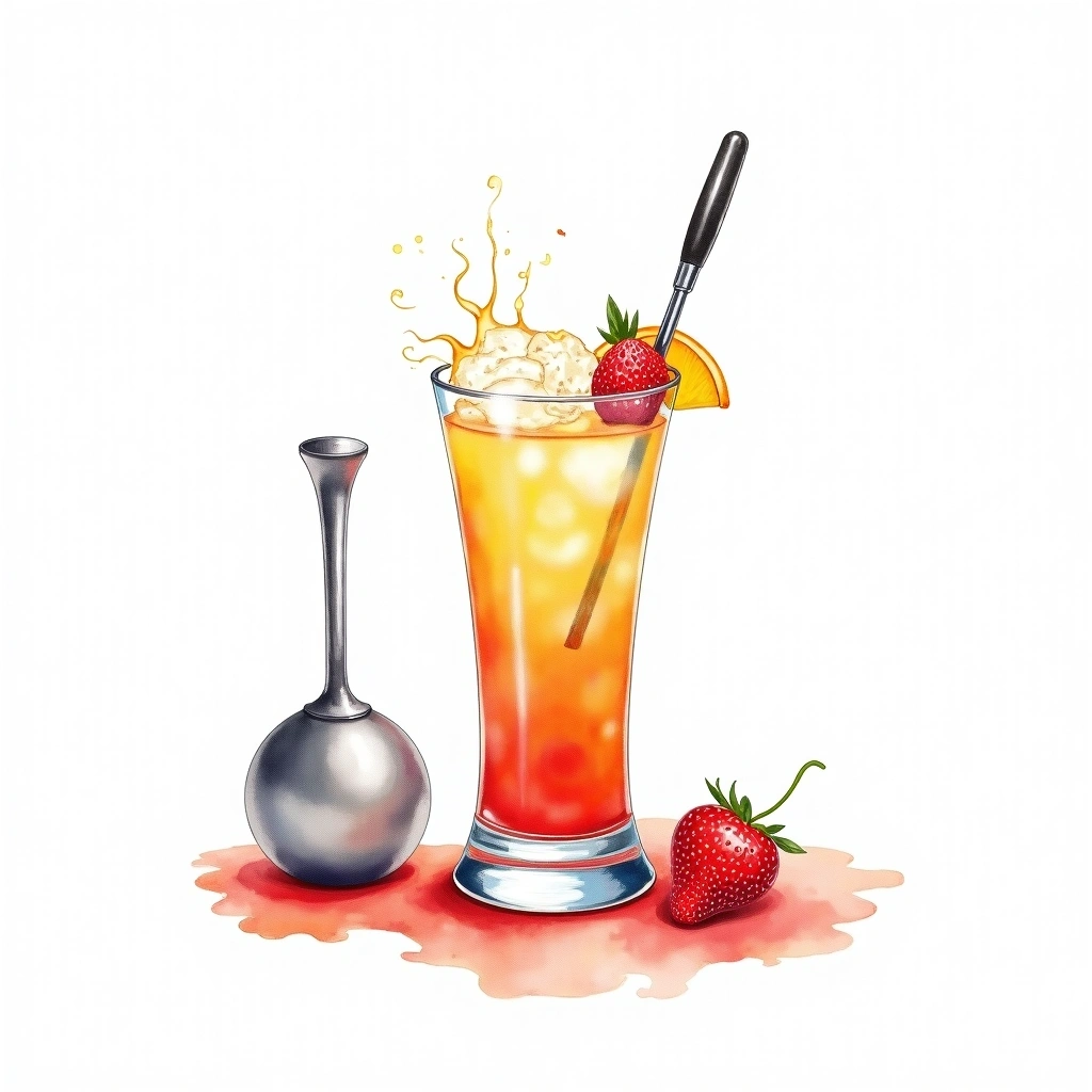 Carbonating cocktail technique — watercolor illustration