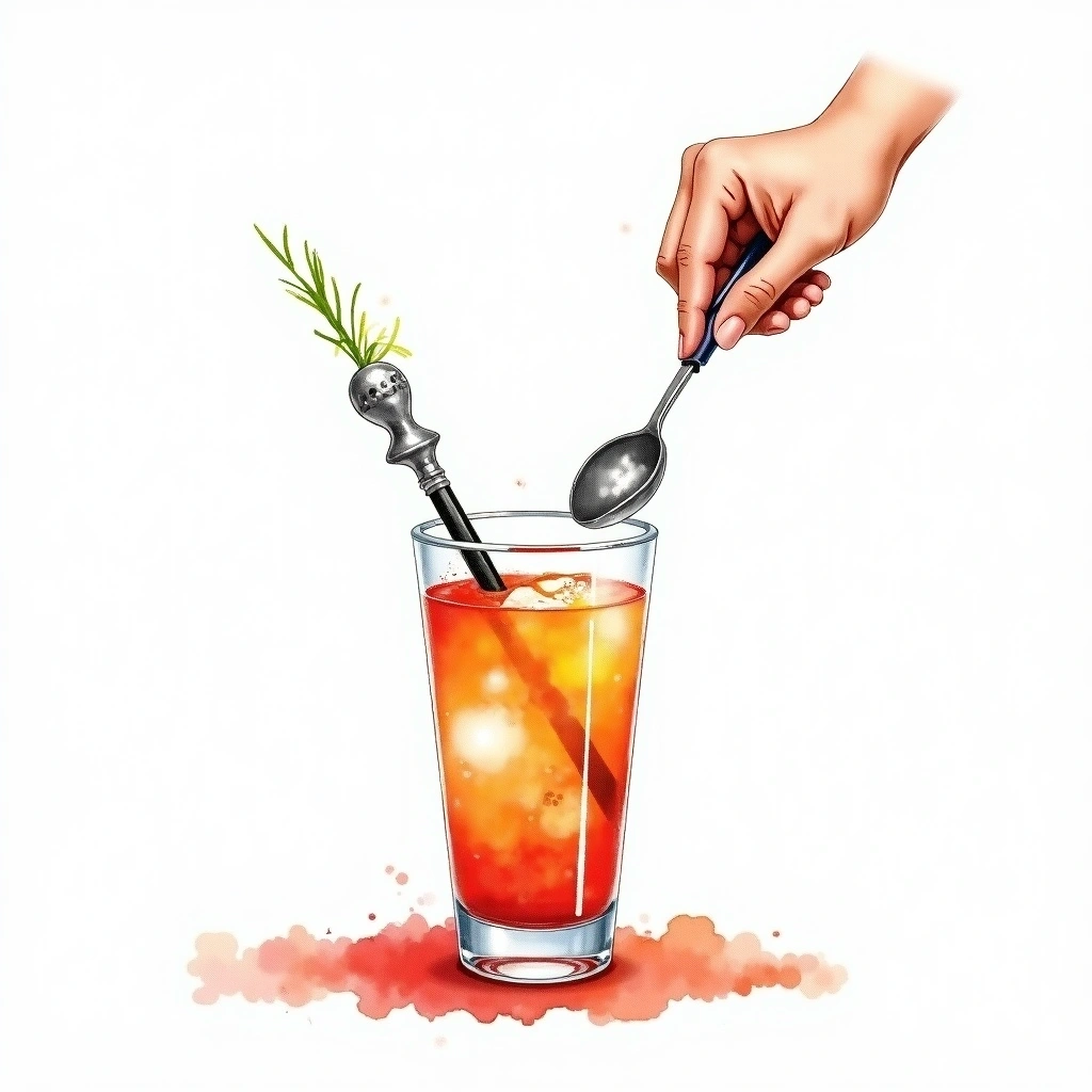 Double Straining cocktail technique — watercolor illustration