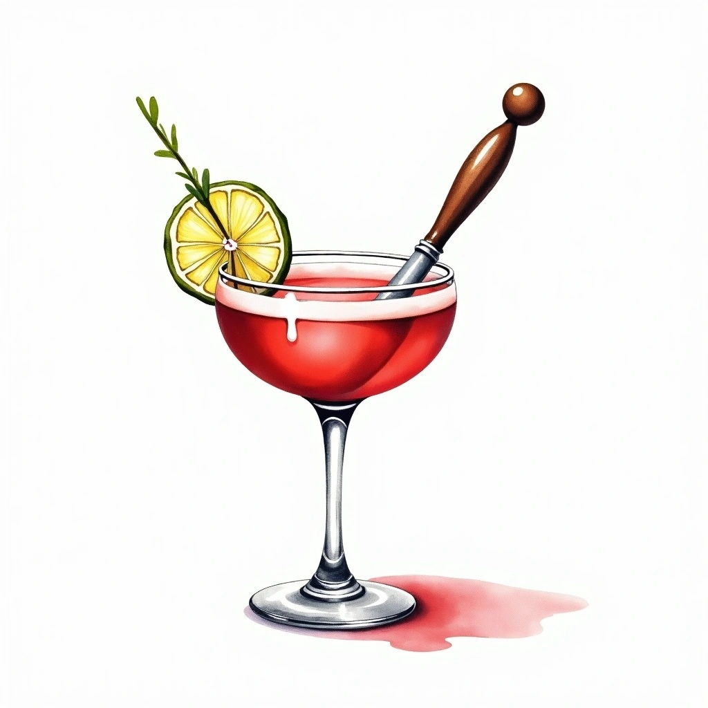 Dry Shake cocktail technique — watercolor illustration
