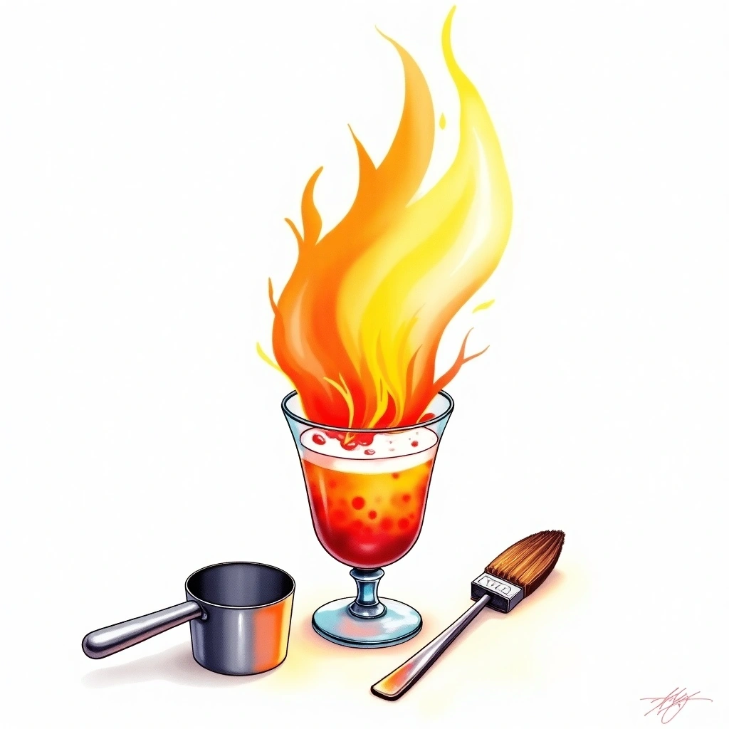 Flaming cocktail technique — watercolor illustration
