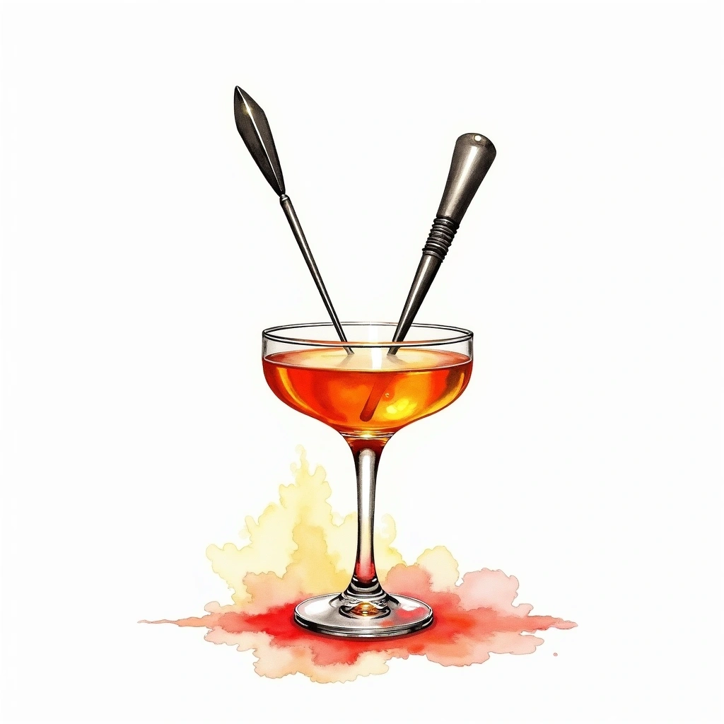 Muddling cocktail technique — watercolor illustration