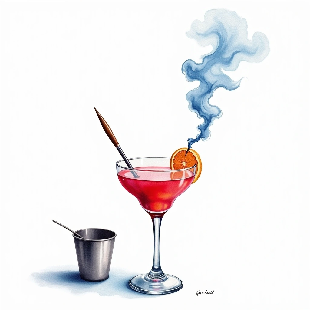 Smoking cocktail technique — watercolor illustration
