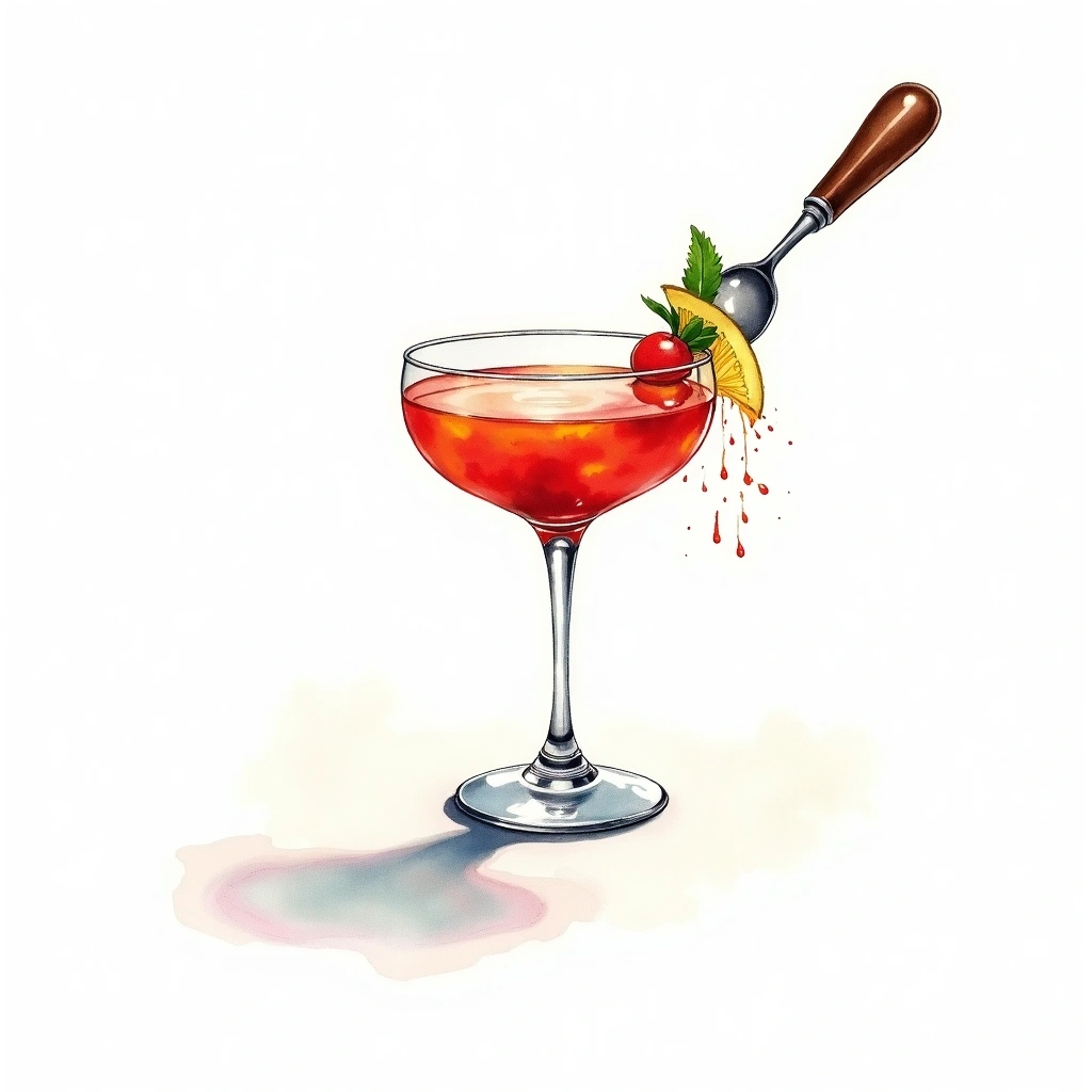Swizzling cocktail technique — watercolor illustration